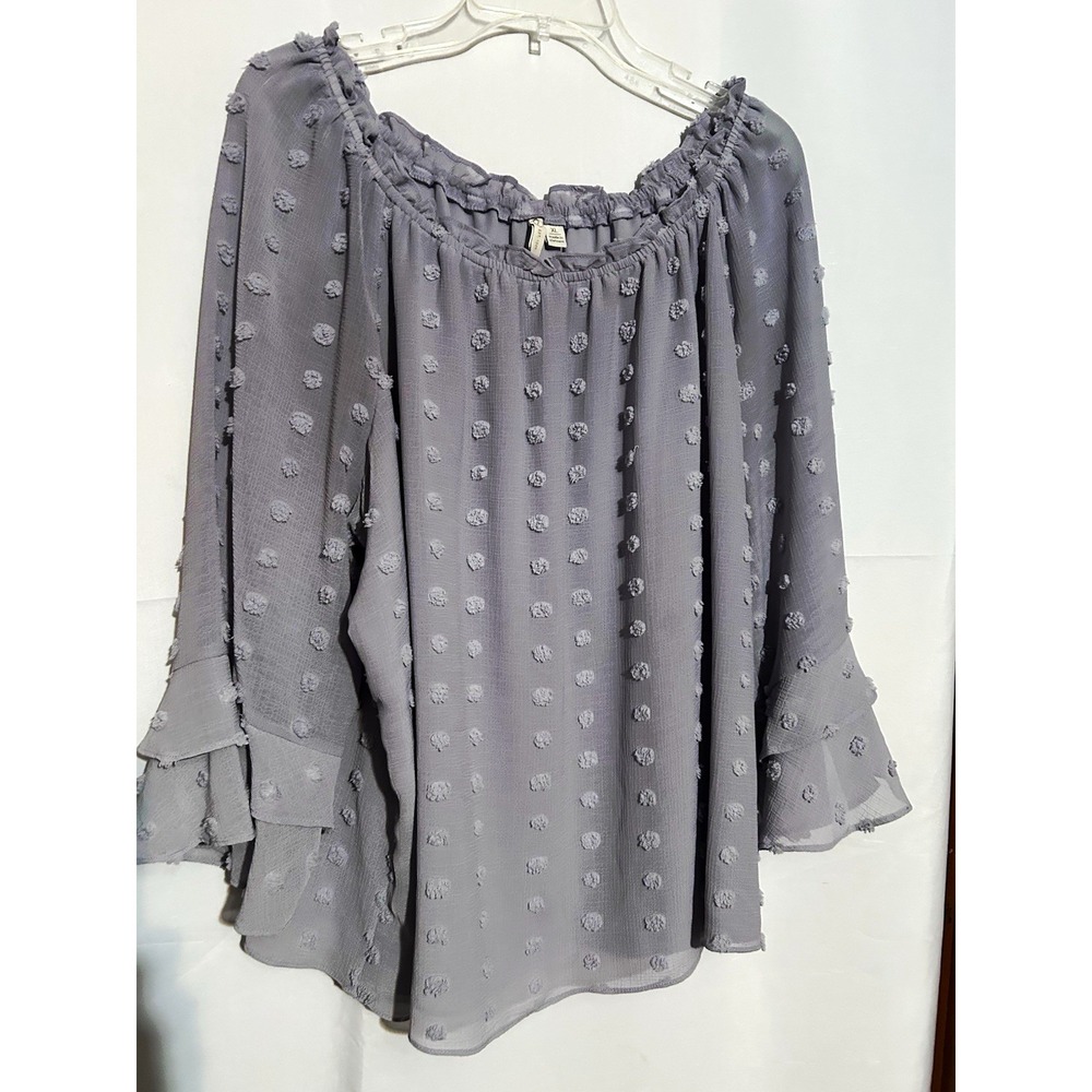 Cato Gray Off-the-Shoulder Ruffle Bell 3/4 Sleeve Woven Blouse Women's XL